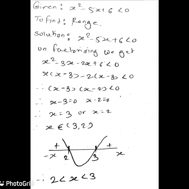 Find the range of values for which x25x + 6 < 0​-example-1