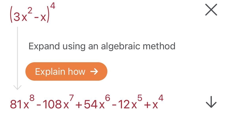 Simplify and show work (6x^-2)^2(0.5x)^4 I have no idea-example-1