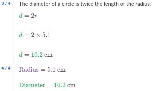 What is the radius and diameter of the following circle? 5.1cm-example-2