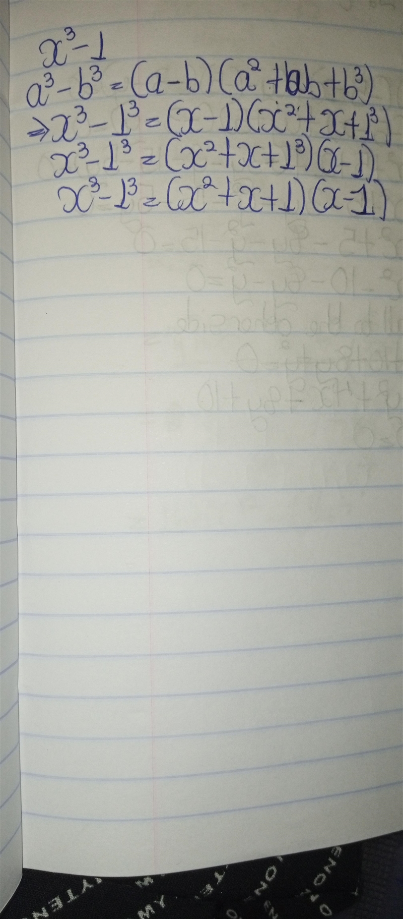 What is the factored form of x^3-1? (x^3-1)(x^2+x+1) (x-1)(x^2-x+1) (x-1)(X^2+x+1) (x-example-1