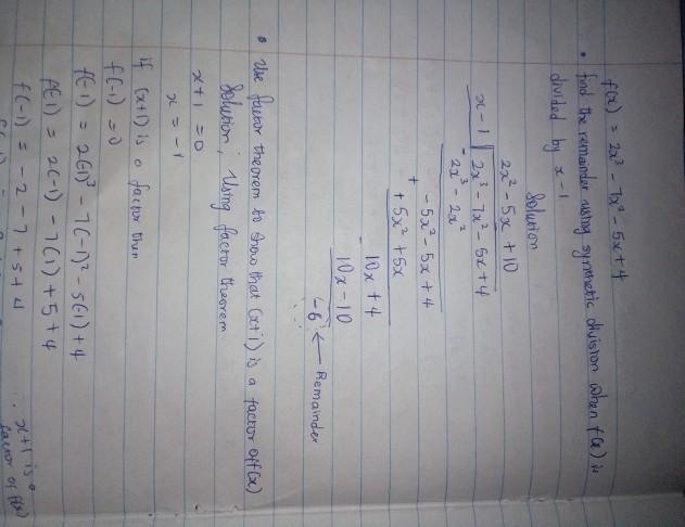 F(x)=2x^3-7x^2-10x+24 •use factor theorem to show that (x+2) is a factor of f(x) f-example-2