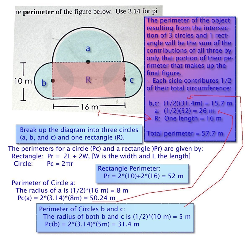 Find the perimeter of the figure below. Use 3.14 for pi 10 m 16 m I hope this is the-example-1