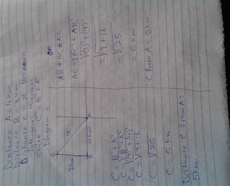 A boy starts from a point A and walks 4 km due east to B. He then changes direction-example-1