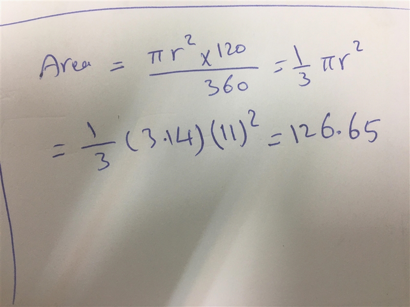 Find the area of the sector. Use π = 3.14. 120° 11 mi-example-1