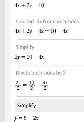 Solve for y 4x+2y=10-example-1