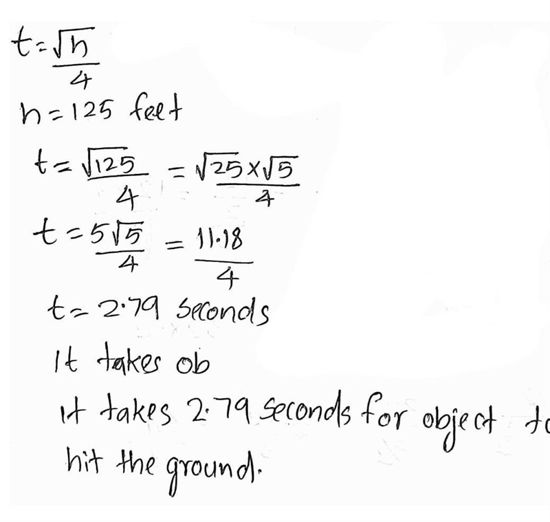 If a rock falls from 125 feet, estimate how long it will take the rock to hit the-example-1