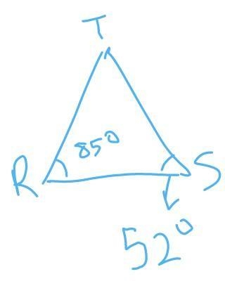 In ΔRST, ∠R = 85° and ∠S = 52°. Find ∠T.-example-1