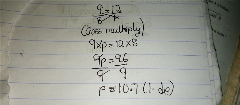 NEED HELP ASAP!!!! Solve for p 9/8= 12/p p =-example-1