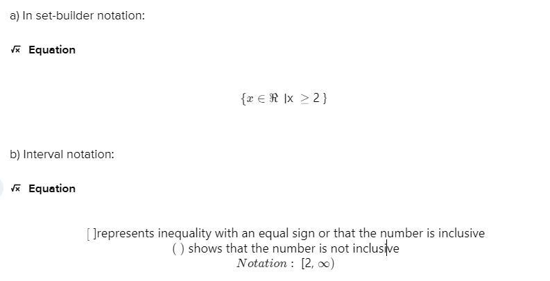 For the following inequality, write the solution set in set-builder and interval notation-example-1