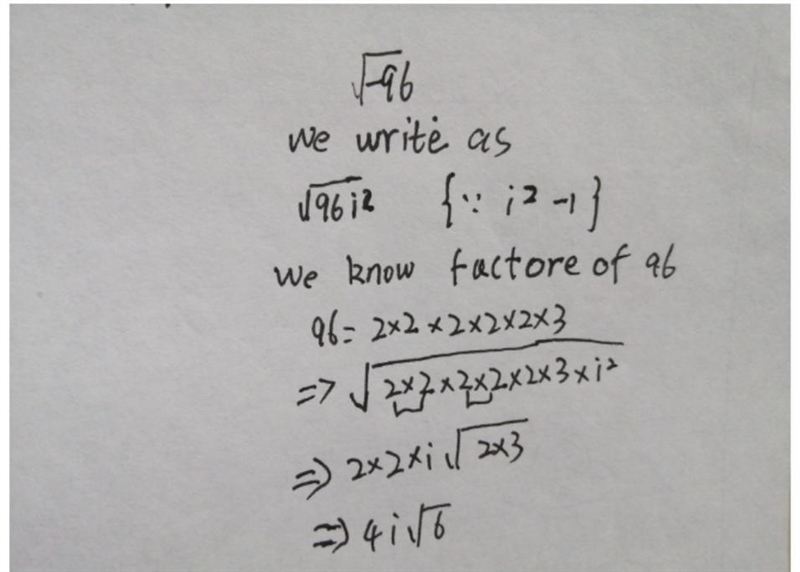 Write in terms of I. Simplify your answer as much as possible. square root -96-example-1