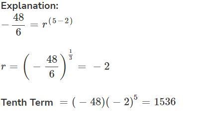 The second term of a geometric sequence is 6 and the fifth term is 48, what is the-example-1