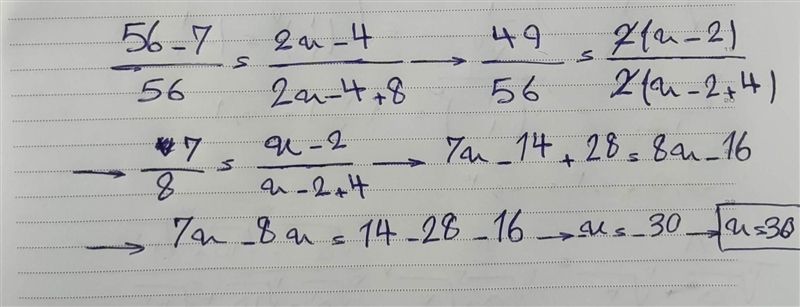 Solve for x. JKL 2x-4 8 16 7 56-example-1