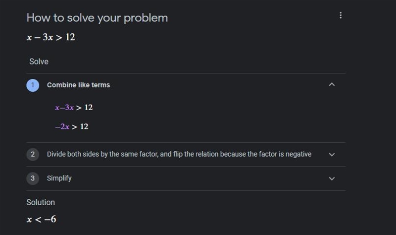 Solve for x -3x > 12-example-1