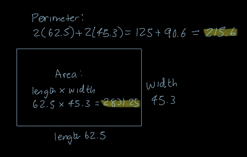 John has a rectangular shaped field whose length is 62.5 yards and width is 45.3-example-1