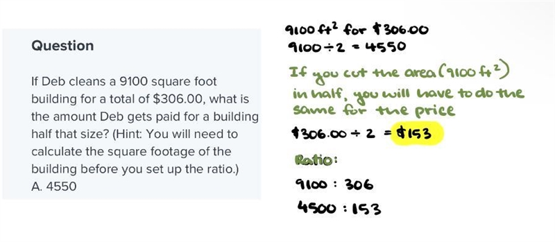 If Deb cleans a 9100 square foot building for a total of $306.00, what is the amount-example-1