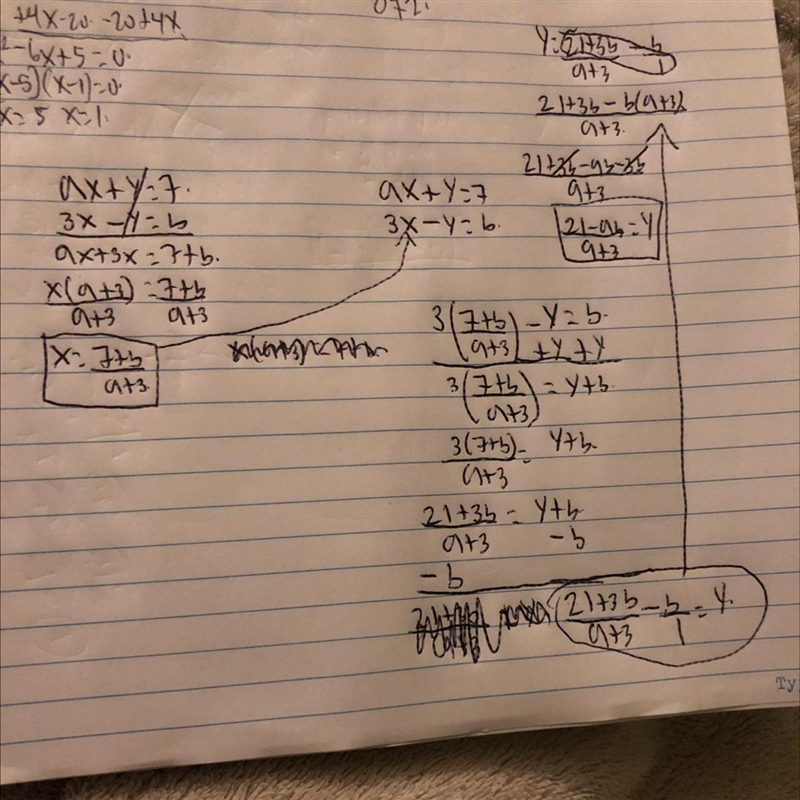 Solve the system below for x and y in terms of a and b. ax+y=7\\3x-y=b-example-1