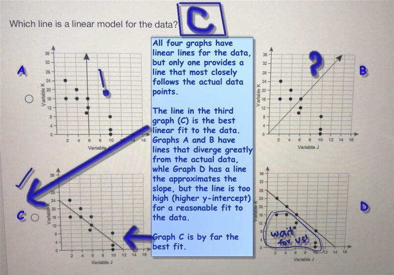 Which line is a linear model for the data? (Look at the image)-example-1