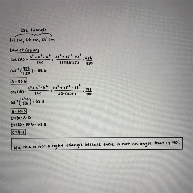 Quick please!! Tell whether a triangle with the given side lengths is a right triangle-example-1