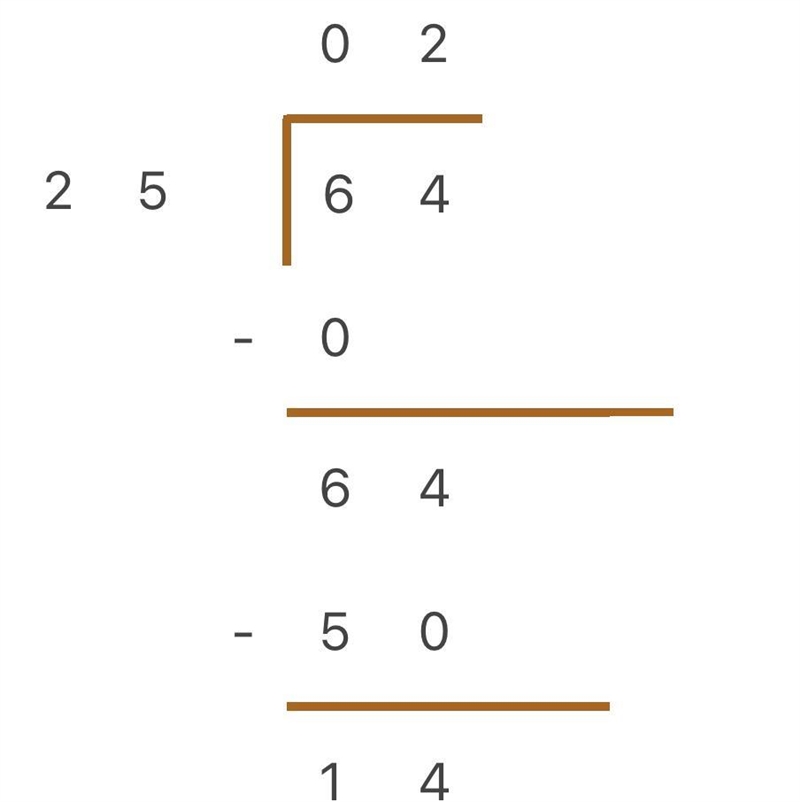 64 divided by 25 long division answer-example-1