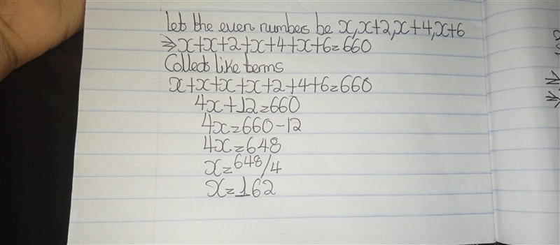 The sum of four consecutive evan numbers is 660. Find these numbers.-example-1