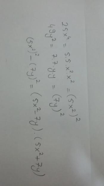 The factors of 25x4 − 49y2 are .-example-1