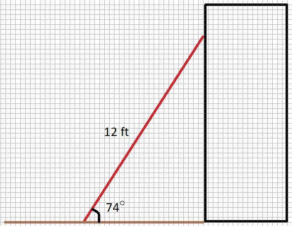 a 12-ft ladder leans against a building so that the angle between the ground and the-example-1