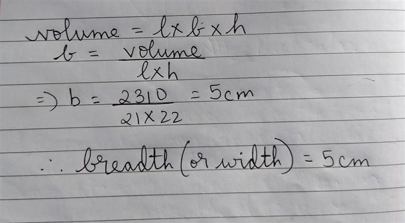 Find the width of a cereal box that has a volume of 2,310 cm3 and is 22 cm long and-example-1