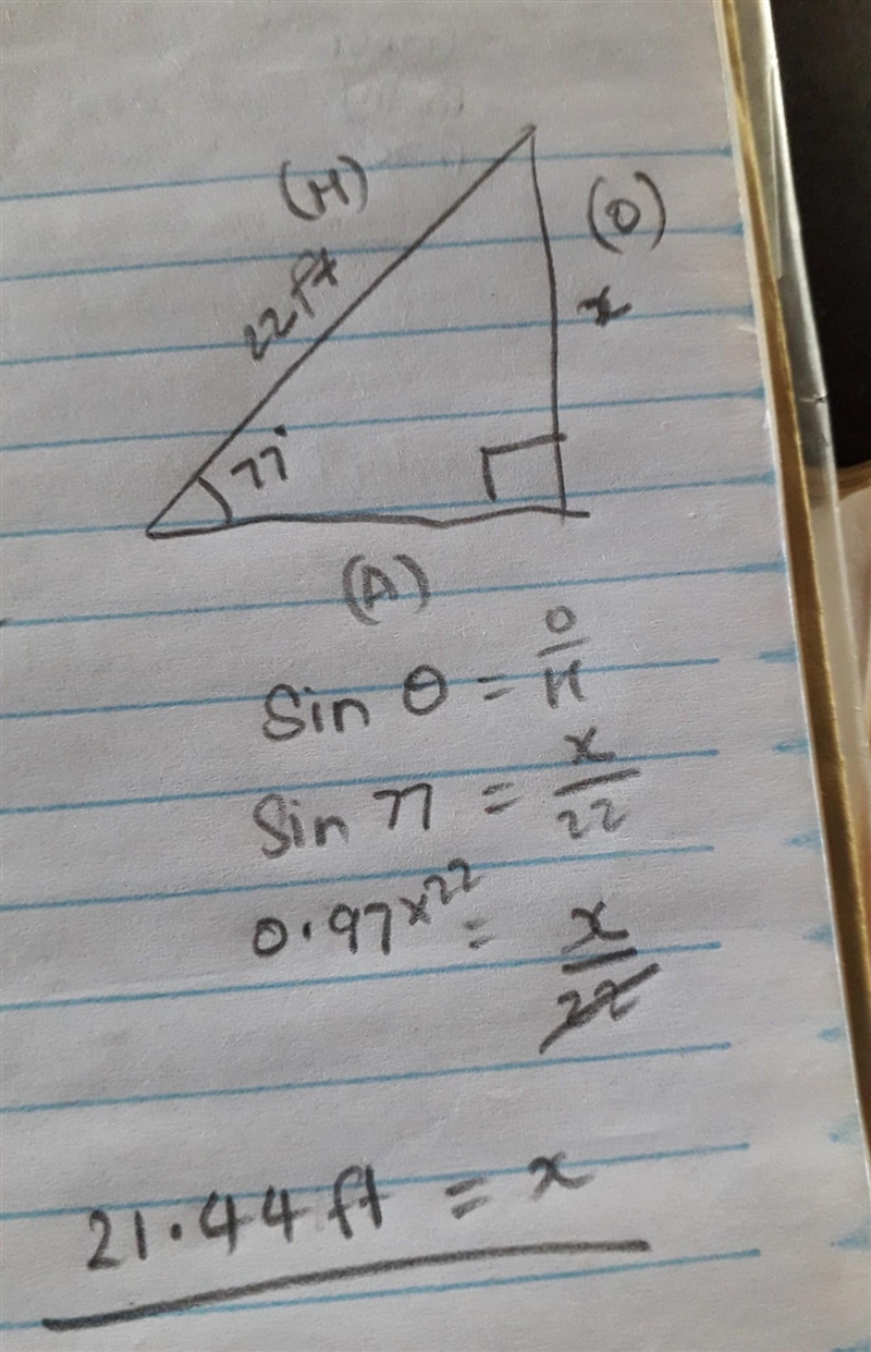 A 22-foot ladder is leaning up against the side of a house. The ladder makes an angle-example-1