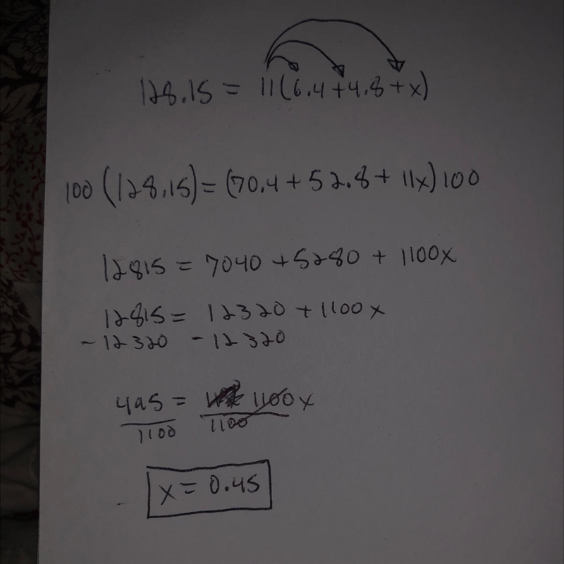 128.15 equals 11 (6.4 + 4.8 + x) pls urgent I'm in big trouble​-example-1