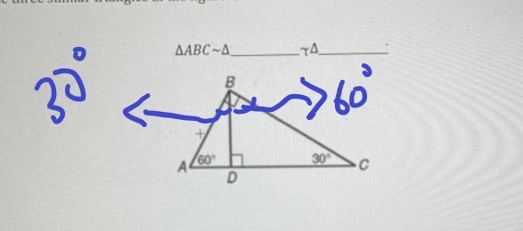 Identify the three similar triangles in the figure. Be sure to name the vertices in-example-1