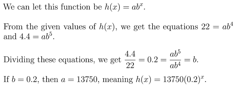 Write an exponential equation for- The exponential function f such that h(4)= 22 and-example-1