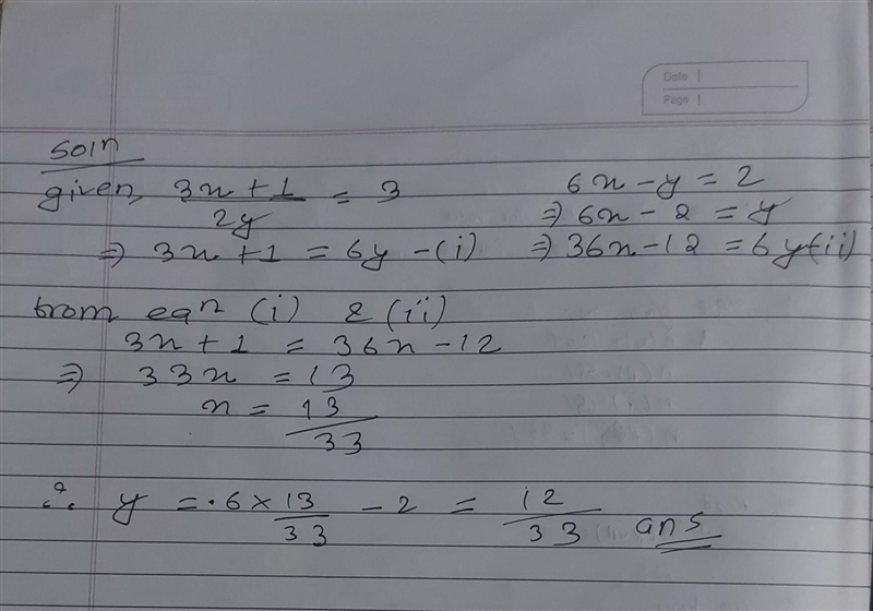 Use elimination to solve the system. The solution is ( , ). 3x+1/2y=3 6x-y=2-example-1