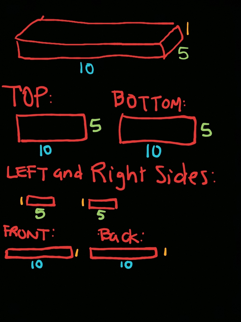 Find the surface area of the prism. 10 ft length 1 ft height 5 ft width-example-1