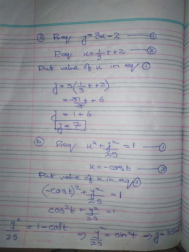 Complete the parametric equations for the given rectangular equation-example-1