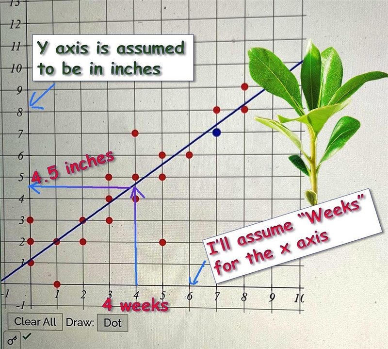 Y = 0.89x + 1.14, predict the size of a 4-week old plant.-example-1