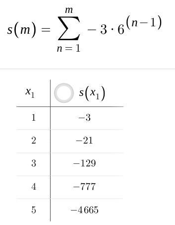 The first term of geometric series is -3, the common ratio is 6, and the sum of the-example-1