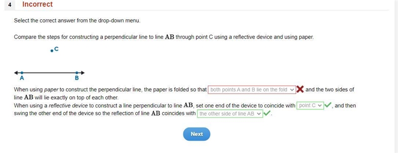 Select the correct answer from the drop-down menu. Compare the steps for constructing-example-1