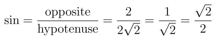 What is the sine of the 45 degree angle A?-example-1