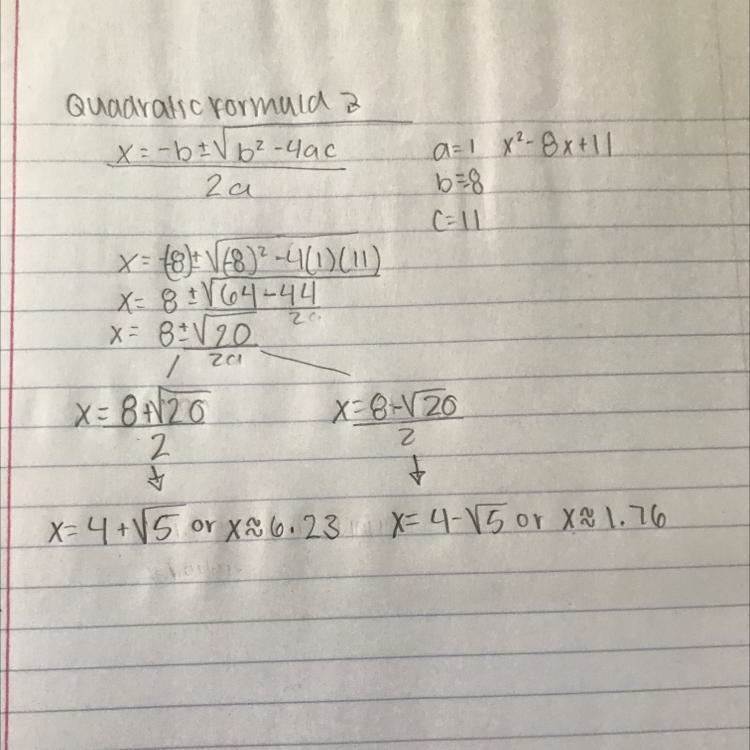 What are the solutions of the quadratic equation below ? x^2-8x+11-example-1