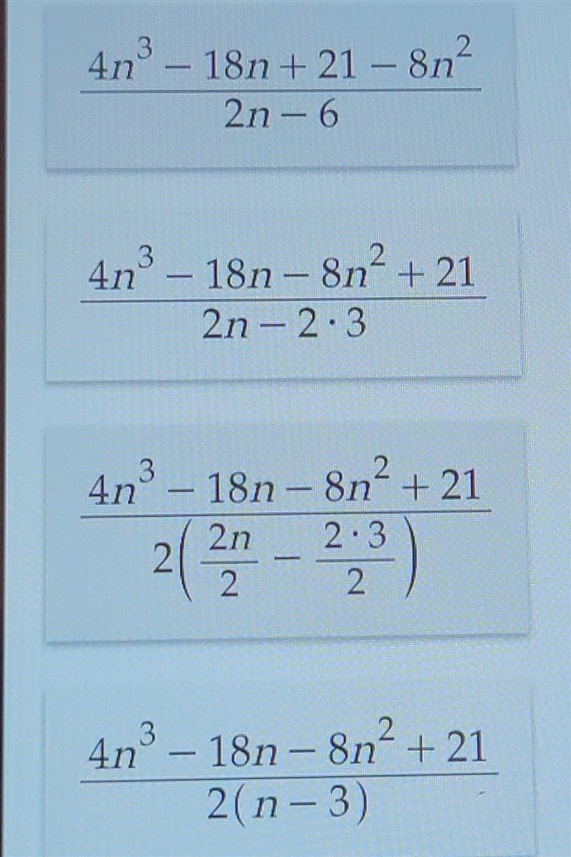 Long division synthetic remainder theorem and factor theorem (4n^3 - 18n + 21 - 8n-example-1