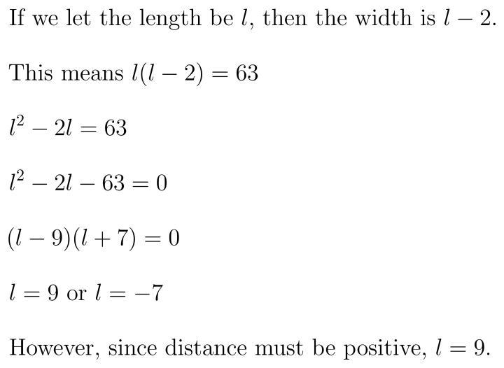 the width of a rectangle is 2 units less than the length. the area of the rectangle-example-1