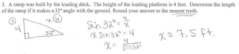 A ramp was built by a loading dock. The height of the loading platform is 4 feet. Determine-example-1