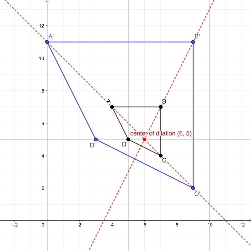 The vertices of shape K are at (4,7), (7, 7), (7,4) and (5, 5). The vertices of shape-example-2