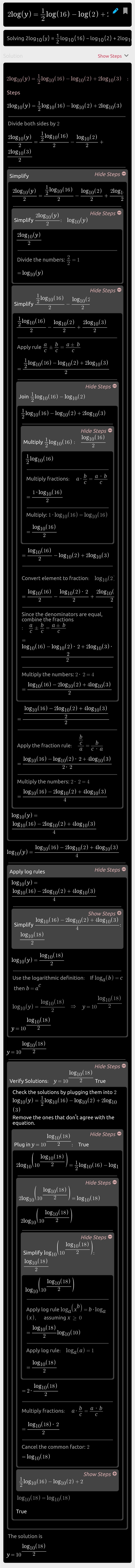 A) Find y if 2 log y =1\2 log 16-log 2 + 2log 3​-example-1