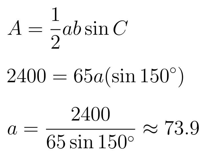 A triangle has an area of 2400cm^2. The angle between two adjacent sides of the triangle-example-2