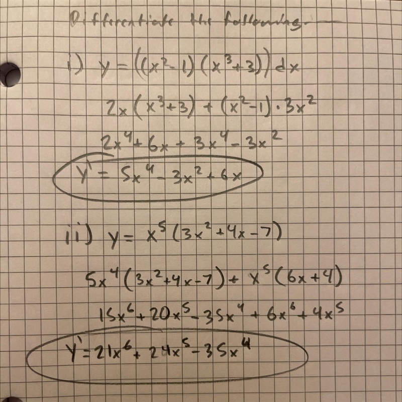 1) Differentiate the following using the product rule or the quotient rule.. (i) y-example-1