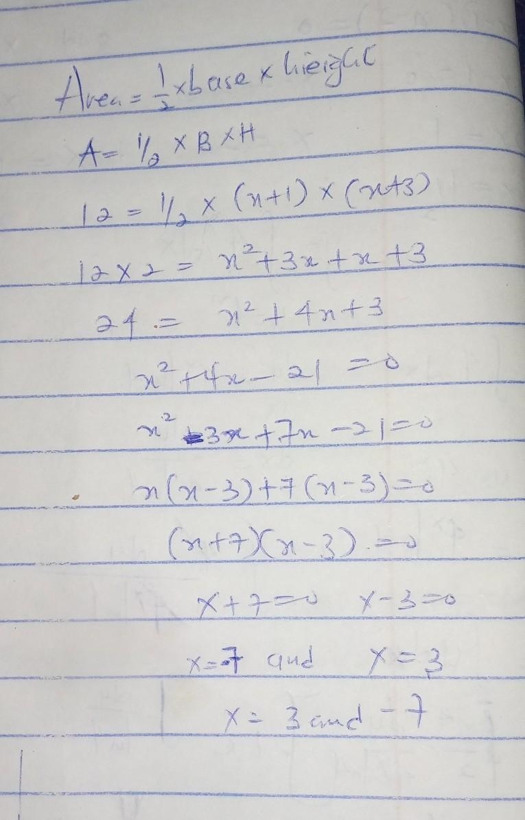 If the area of the triangle is 12, what is the value of x?-example-1