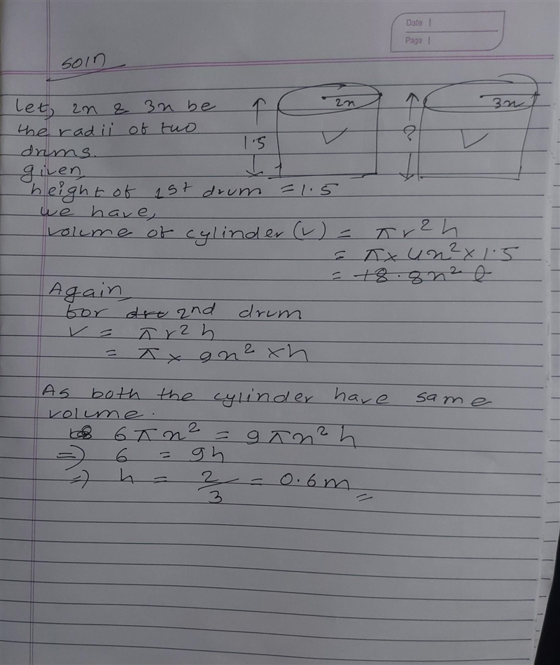 Two drums have their radii in the ratio of 2:3, if the height of the first drum is-example-1