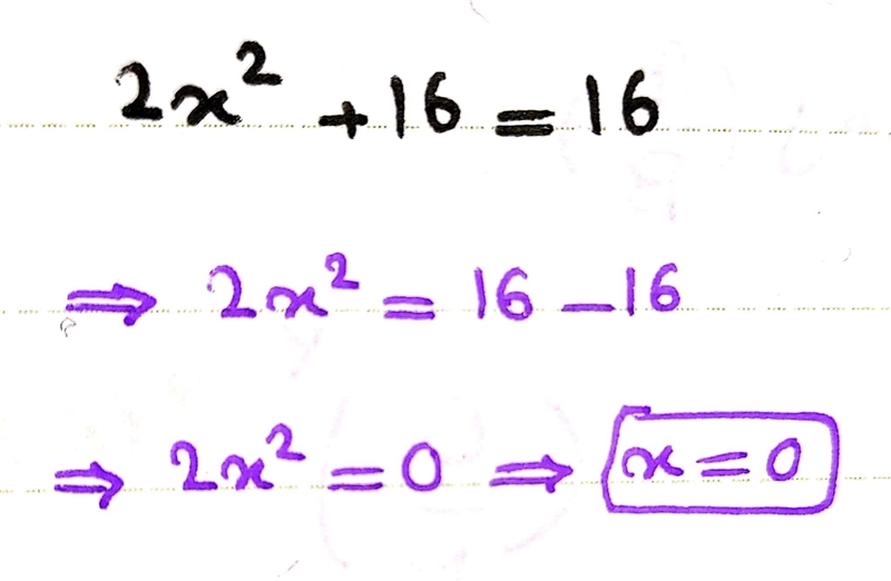 How many solutions are there to the equation 2x ^ 2 + 16 = 16 A-0 B-1 C-2 D-infinite-example-1