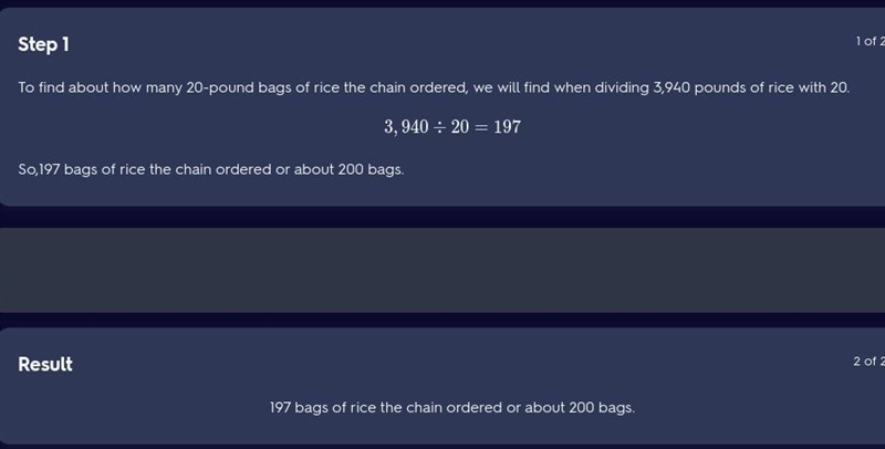 A restaurant chain order £3940 of rice and £20 bags about how many £20 bags of rice-example-1